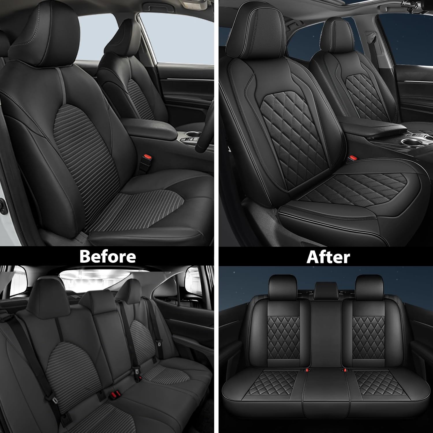 FREESOO Juego completo de fundas de asiento de cuero, Toyota Camry Corolla de 5 asientos para automóviles, ajuste universal para la mayoría de