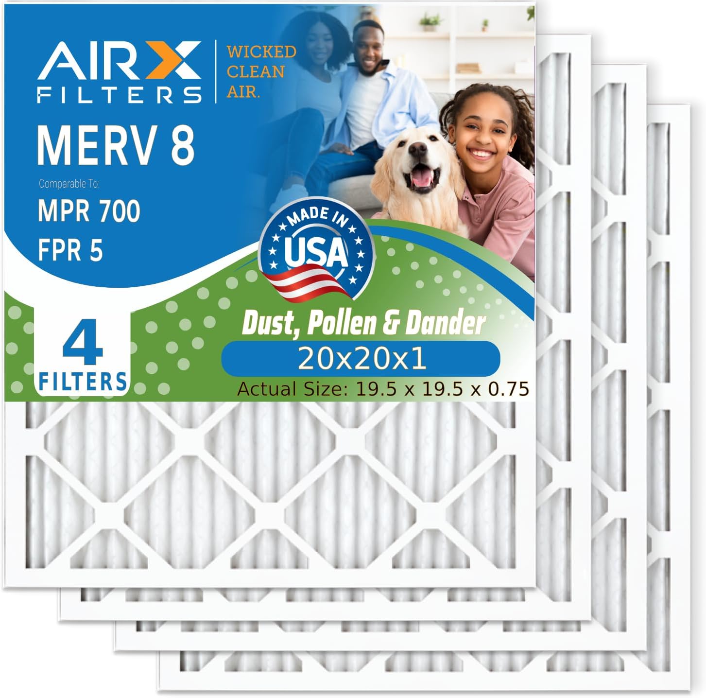 AIRX FILTERS WICKED CLEAN AIR. Filtro de aire 20x20x1 MERV 8 electrostático plisado filtro de aire acondicionado paquete de 4 filtros de horno HVAC