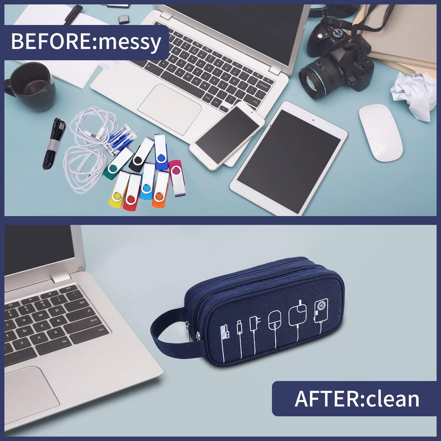 HESTECH Organizador de cables, organizador de cables, organizador electrónico de carga, estuche de viaje para accesorios electrónicos pequeños,