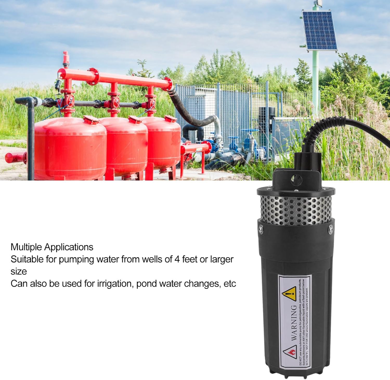 Bomba de agua sumergible de energía solar para pozos profundos de 230 pies, altura de bombeo 6.5L para estanque de riego, bomba de pozo DC 24V