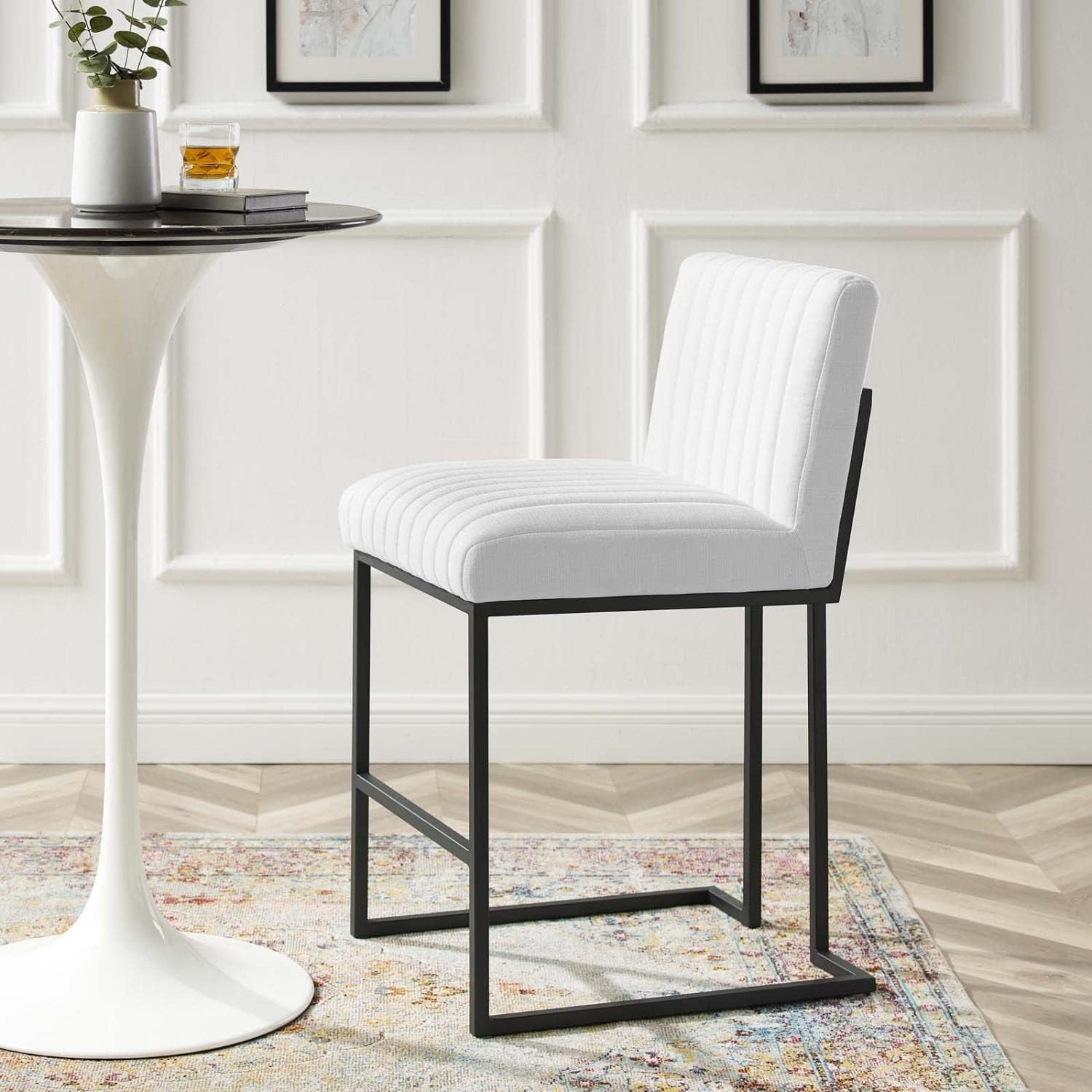 Modway Indulge Channel – Taburete de bar de tela copetuda para mostrador, color blanco