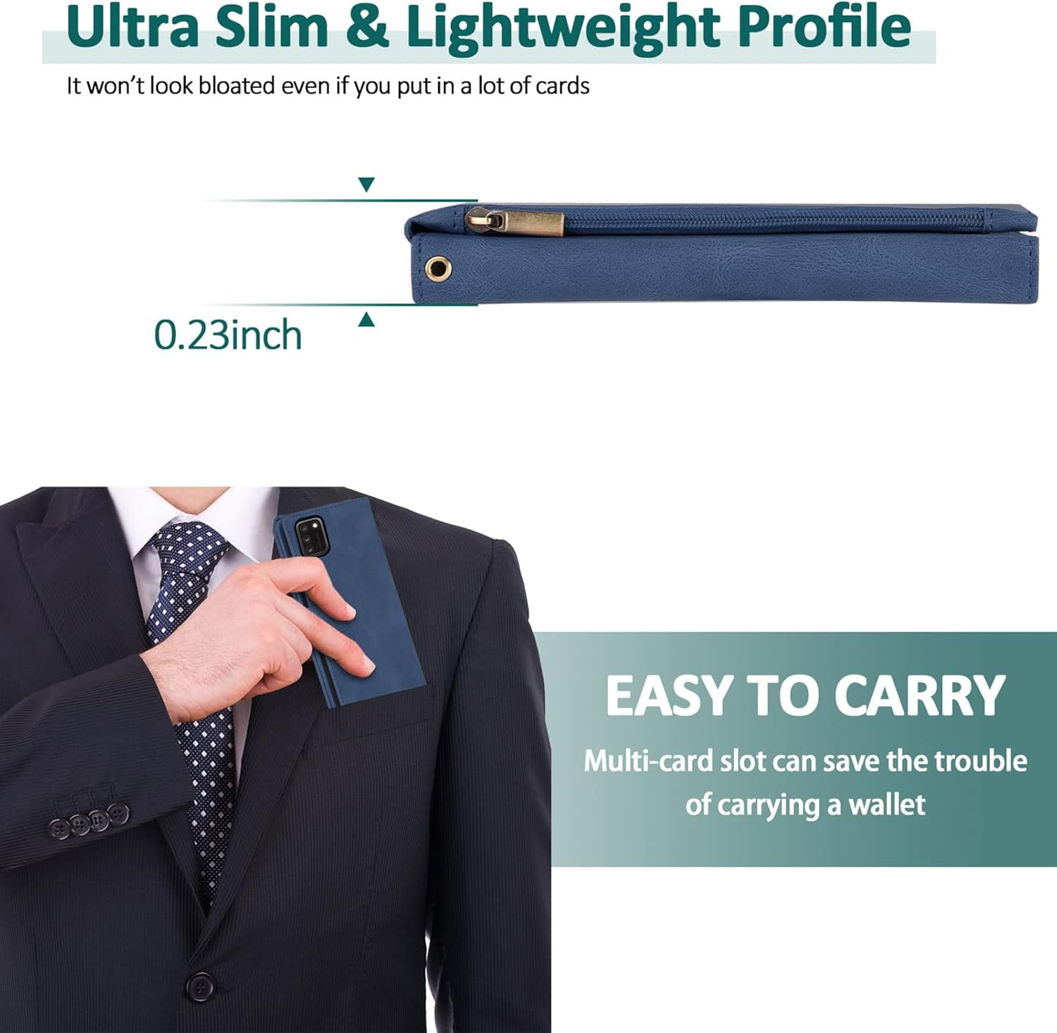 Compatible con Alcatel TCL A3X A600DL – Funda tipo cartera de vidrio templado, protector de pantalla de vidrio templado, con cremallera, funda de