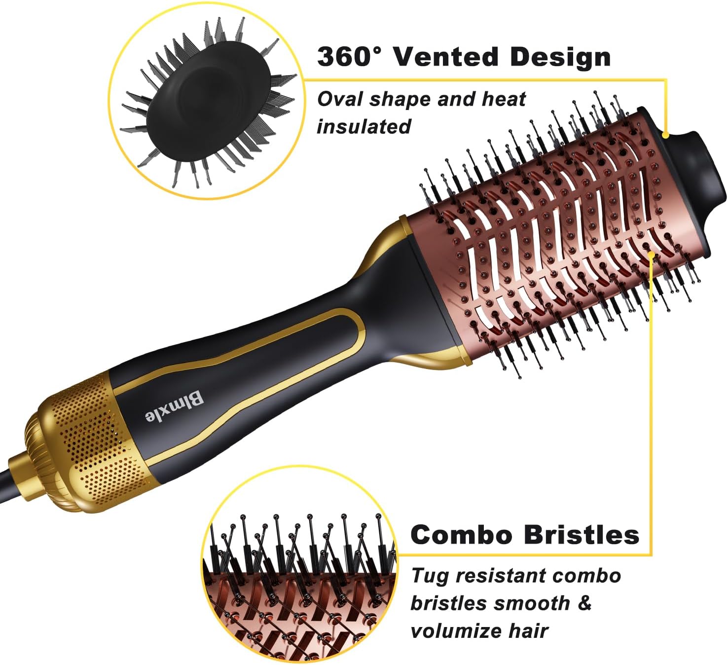 Blmxle Cepillo secador de pelo grande en uno, cepillo de iones negativos y voluminizador para mujeres, cepillo secador de pelo de un solo paso,