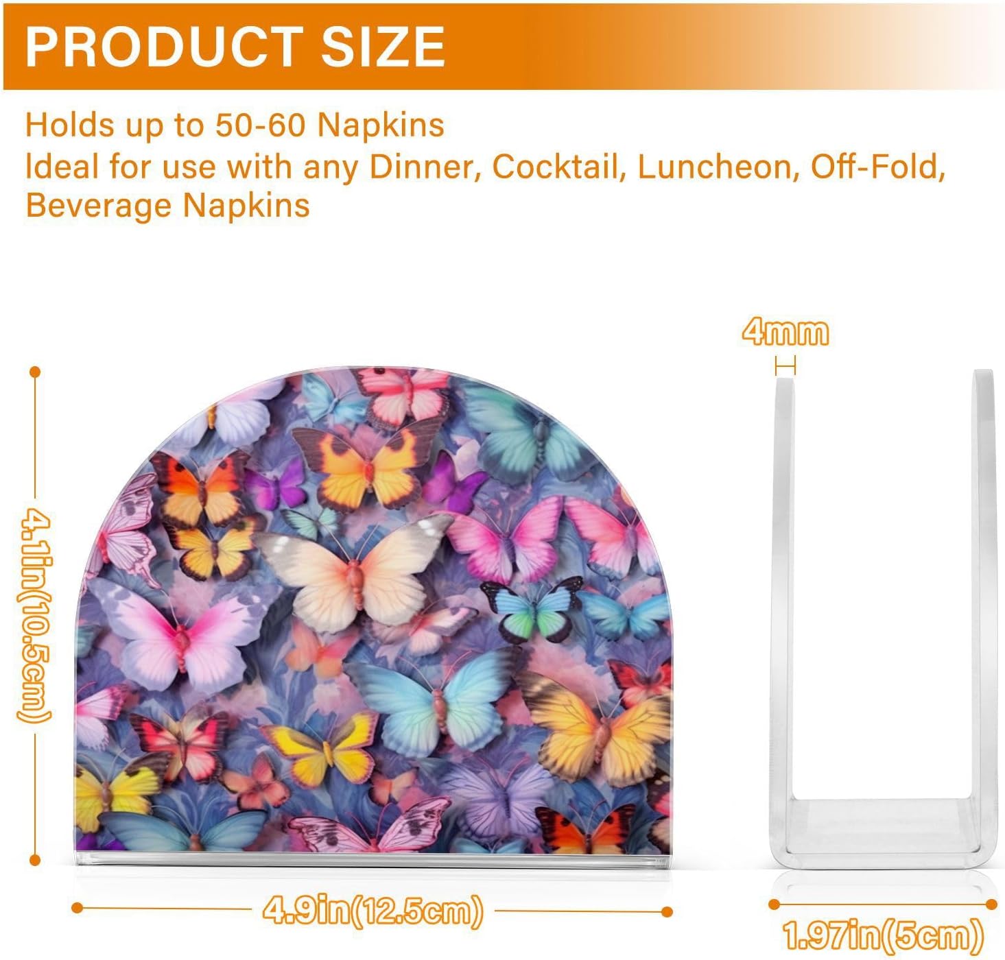 Butterfly Napkin Holder for Table, Acrylic Upright Non Slip Tabletop Freestanding Tissue Paper Dispenser for Kitchen Restaurant Home Hotel Decor