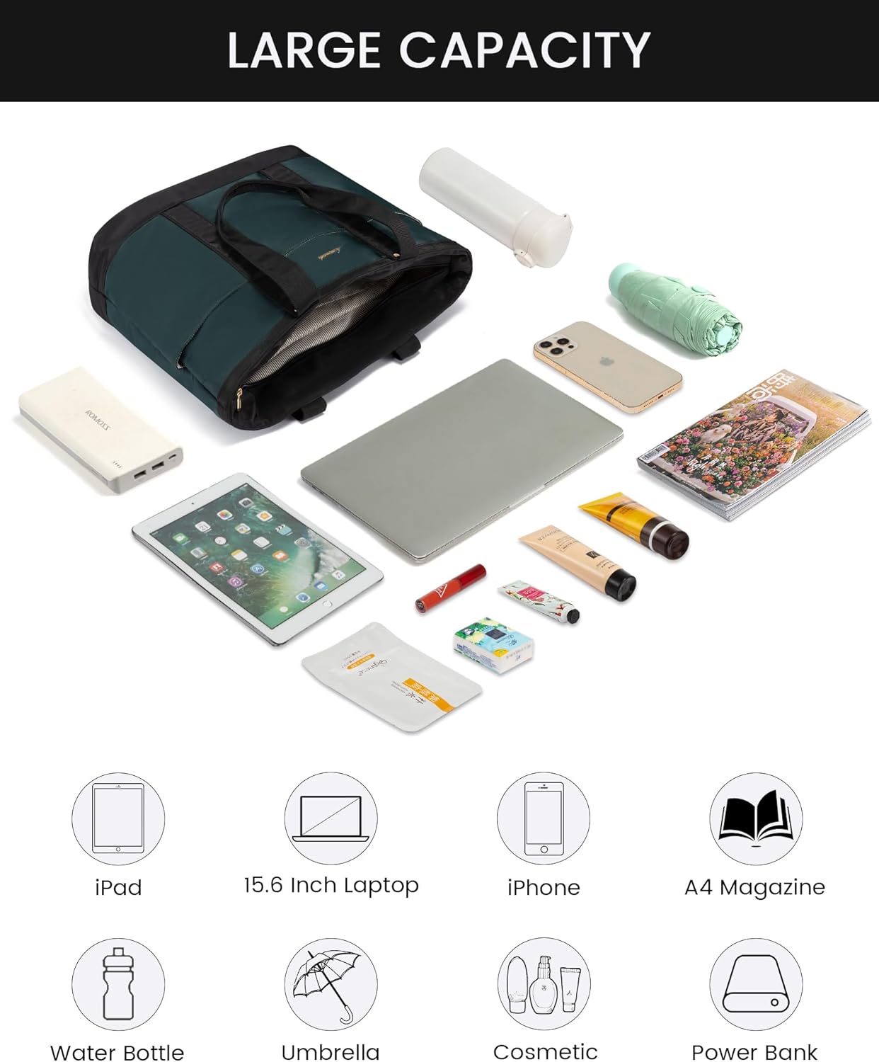 LOVEVOOK Bolsa de mano para mujer, bolsa de hombro grande, bolsa de trabajo ligera para profesores, bolsa para laptop de 15.6 pulgadas con correa de