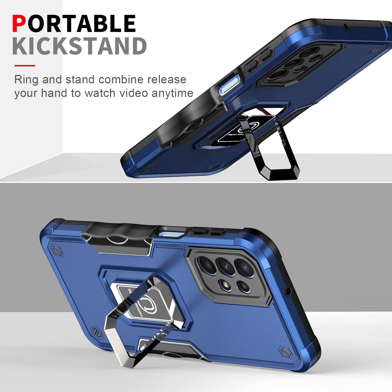 Amosry – Funda compatible con Samsung Galaxy A23 5G, resistente, resistente a los golpes, antideslizante, soporte de anillo, con magnético, para