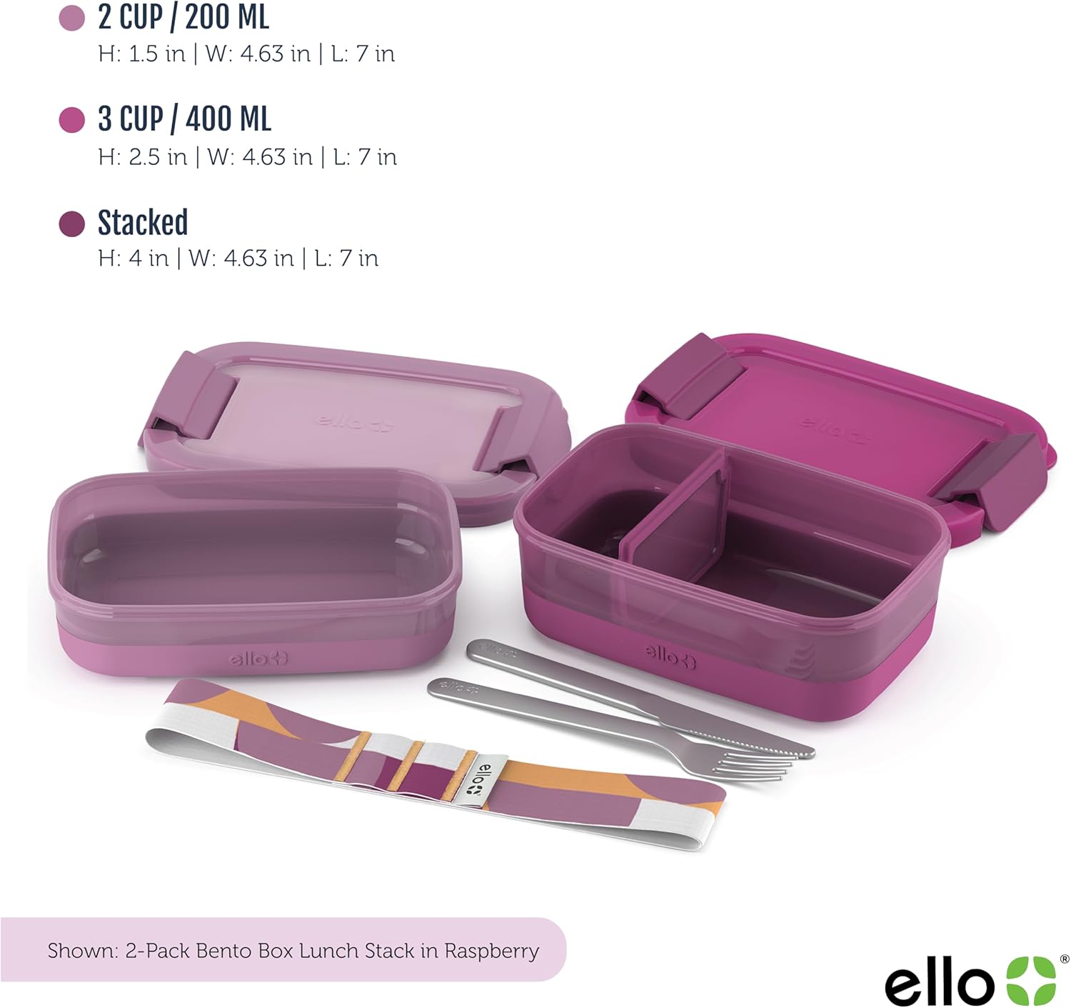 Ello 2-Pack Lunch Stack Plastic Food Storage Container Bento Box with Airtight