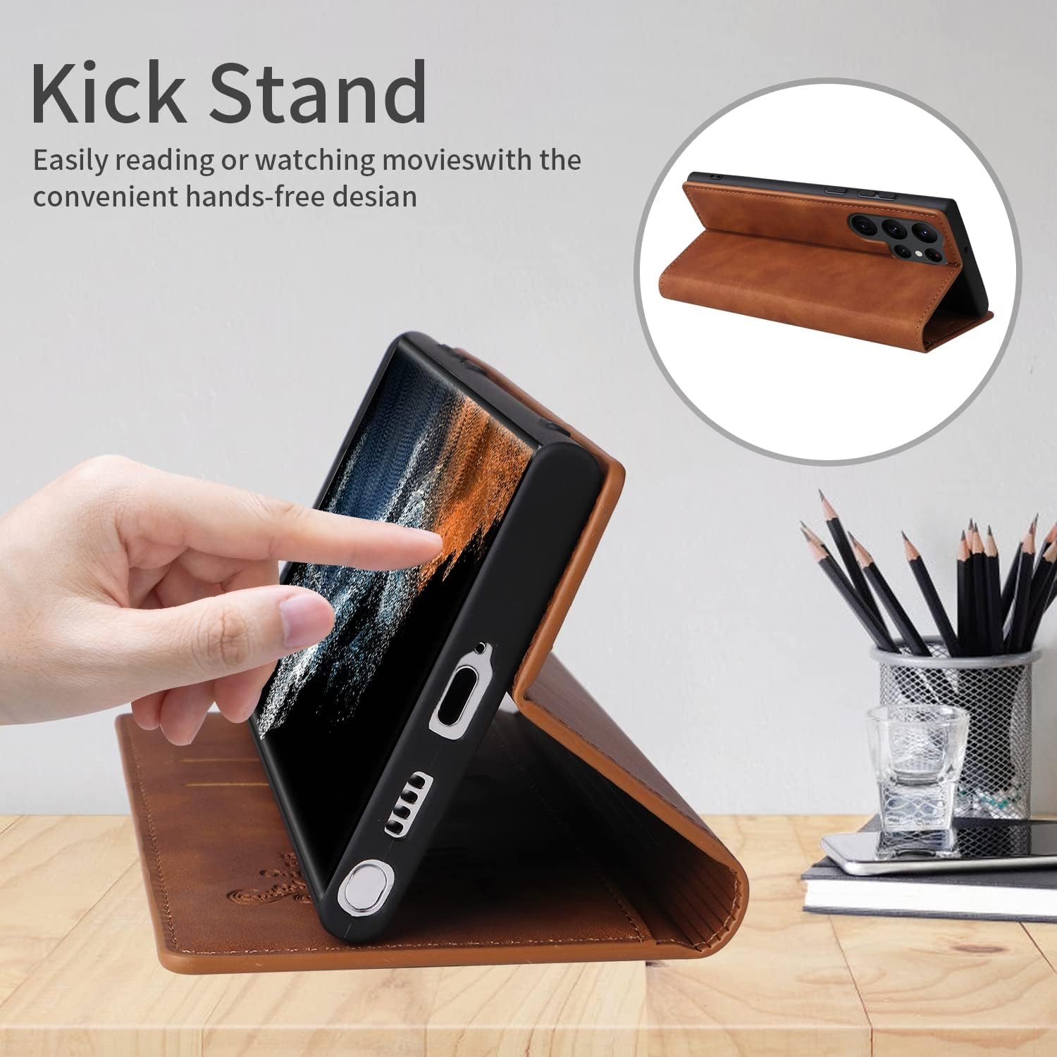 ZZXX Funda para Samsung Galaxy S22 Ultra con bloqueo RFID, ranura para tarjetas, función atril, magnética, de piel suave, plegable, para Samsung