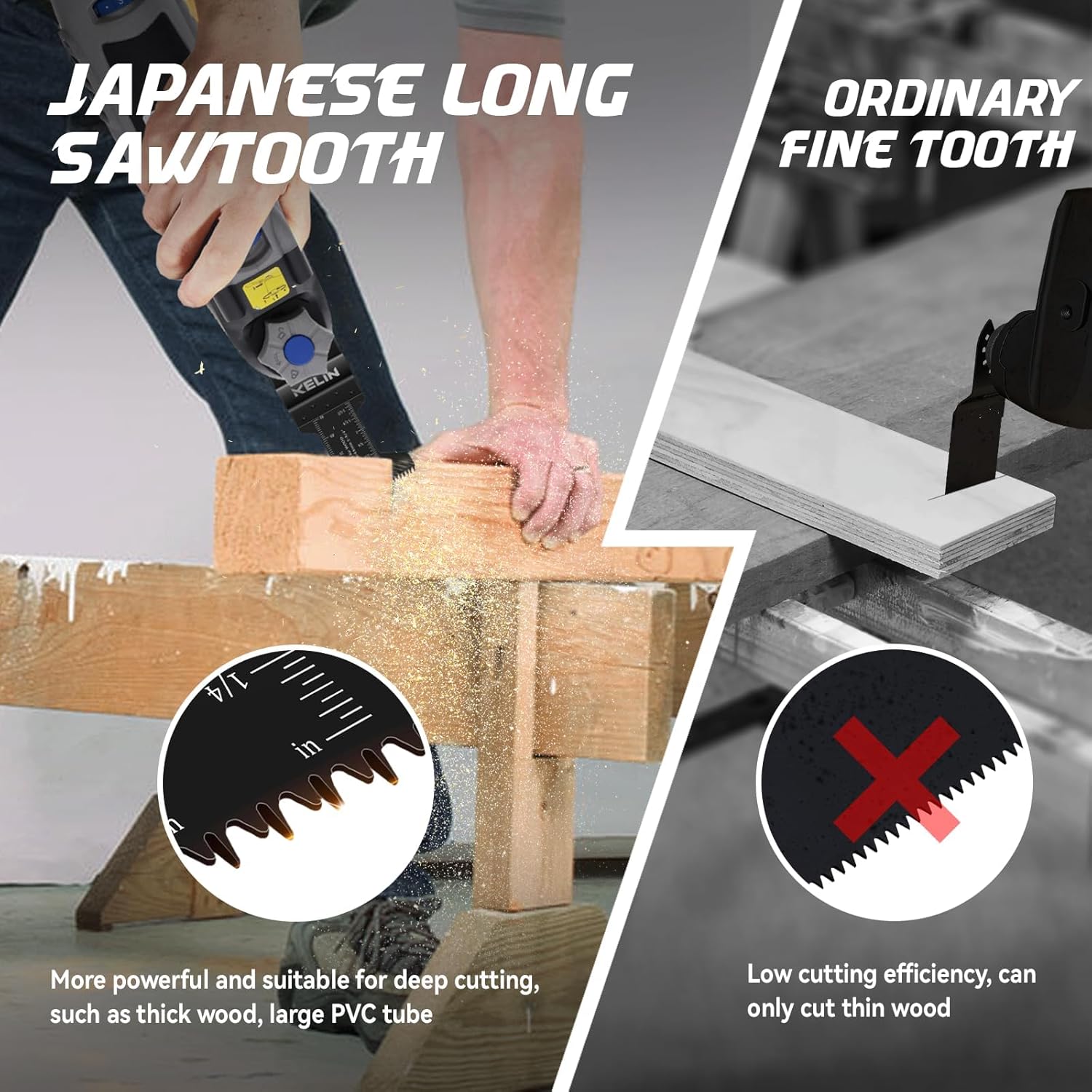 KELIN 78 hojas de herramientas oscilantes con dientes largos japoneses para madera, cuchillas multiherramienta de alta eficiencia, hojas de sierra
