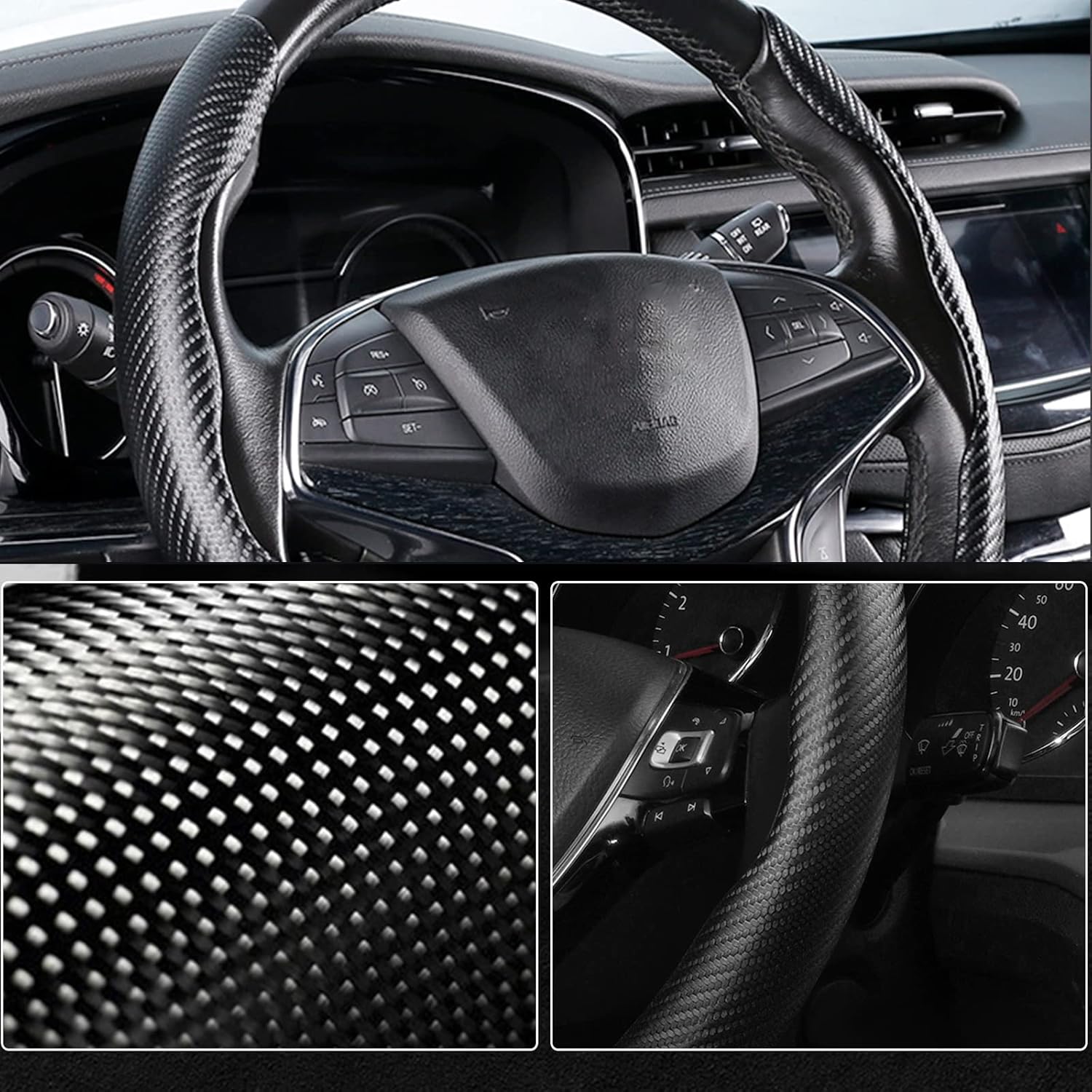 Funda para volante de fibra de carbono, protector segmentado seguro y antideslizante, accesorio duradero y fácil de instalar para volantes de ajuste