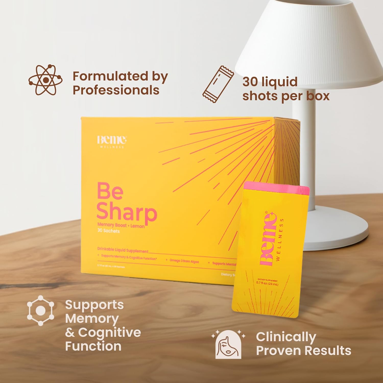 BeSharp Vegan Omega 3 Liquid Shot. 85% más fuerte que el aceite de pescado. Enfoque mejorado + memoria + salud cerebral y cardíaca  30 prácticos