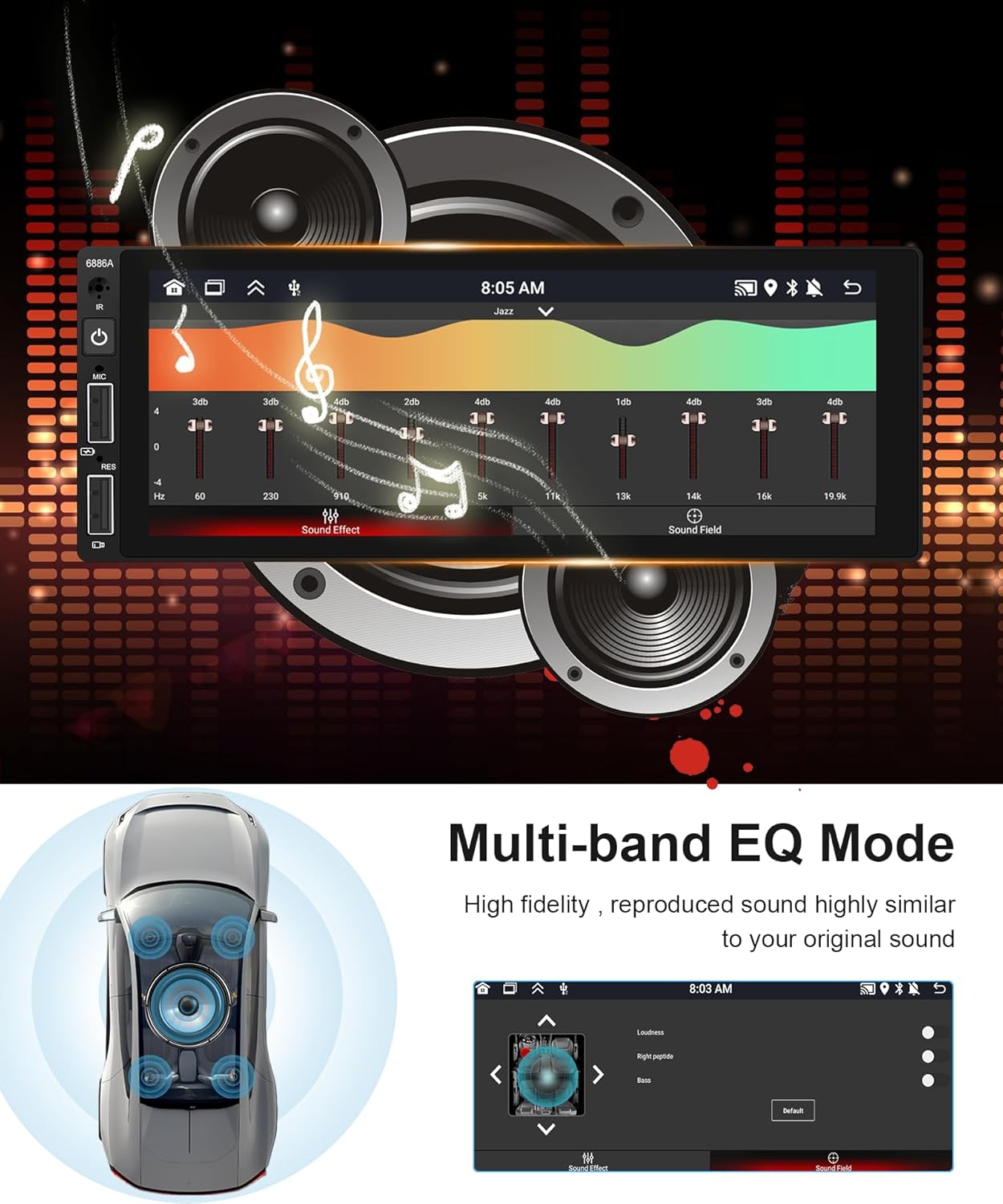 2G+32G Android Single DIN inalámbrico Apple Carplay Car Stereo Android Auto podofo 6.86 pulgadas Pantalla táctil HD Bluetooth Radio de coche en Dash