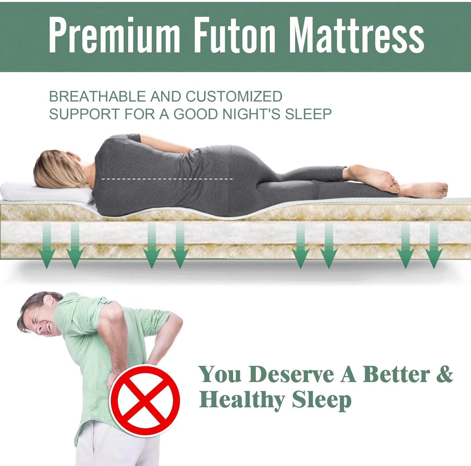 NeuType Colchón futón para dormir en el suelo para adultos, niños, adecuado para camping, viajes por carretera, habitación de invitados, colchón de