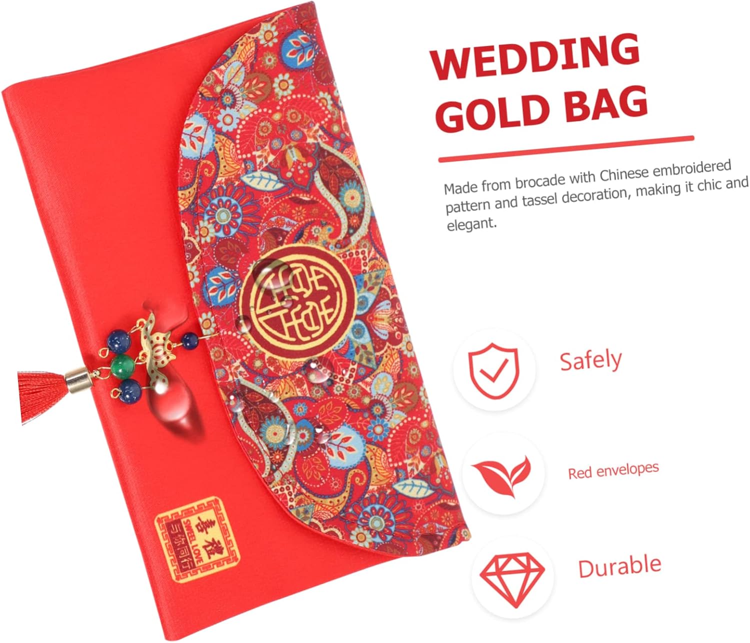 Abaodam 4pcs Gift Bag Chinese Hong Bao Silk Red Envelopes Money Wraps Sobres Para Red Money Bags Cash Pockets Decorative Envelopes Chinese Wedding