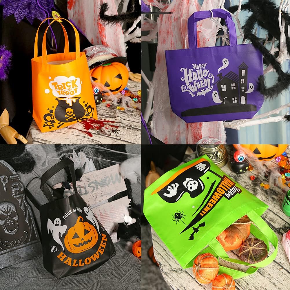 Shindel 24 bolsas de Halloween para dulce o truco, 13 x 10.2 pulgadas, grandes bolsas no tejidas para dulces y golosinas para niños, bolsas de