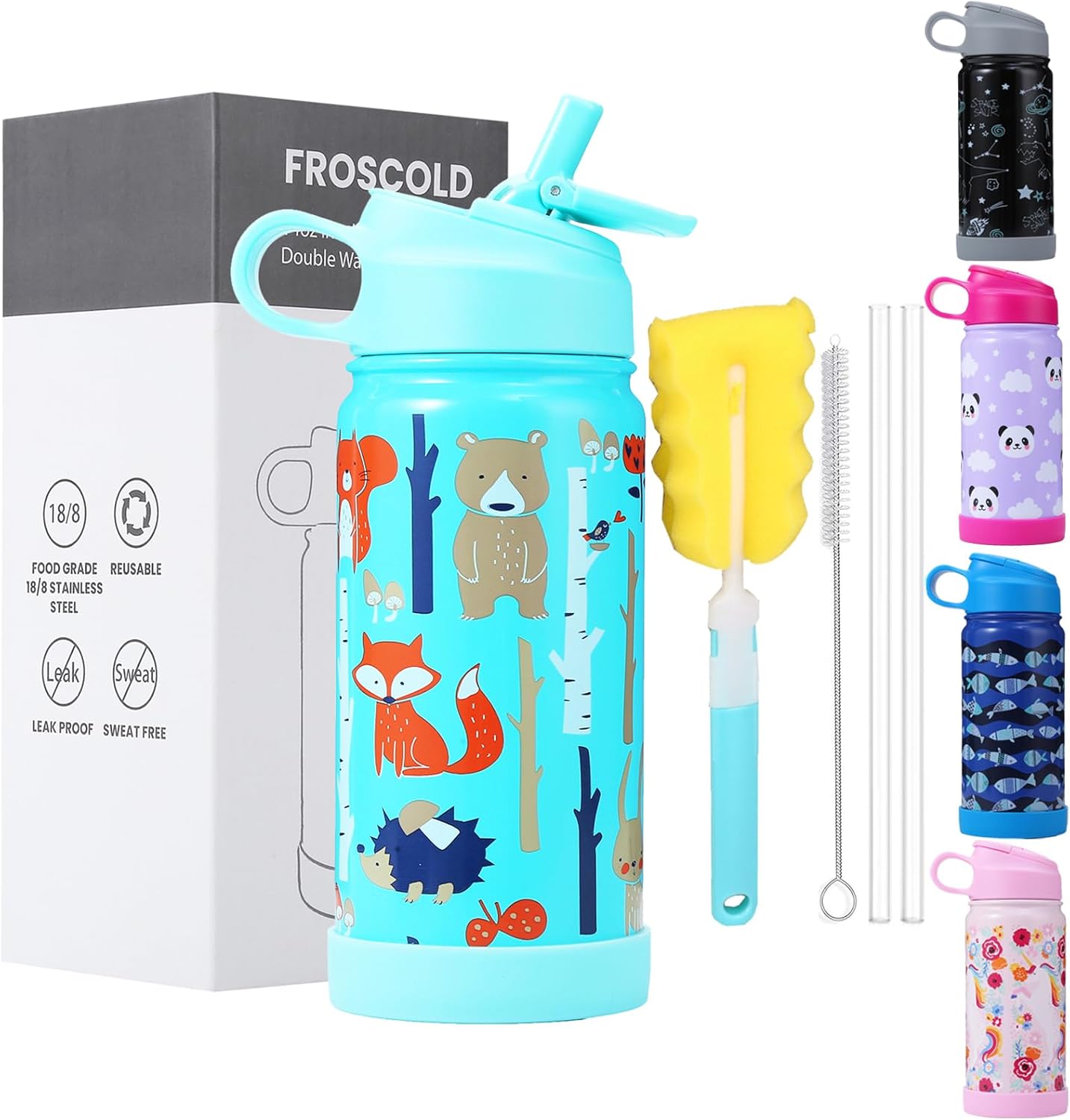 Botella de agua para niños con tapa de popote a prueba de fugas, sin polvo, botellas de agua de 14 onzas para niños con bota, botella de agua de