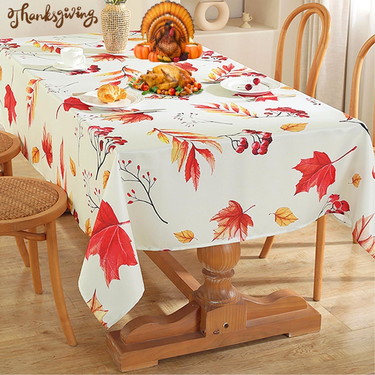 Mantel de otoño para mesa rectangular, manteles a prueba de derrames, cubierta de mesa con estampado de hojas de otoño, decoración de fiesta de