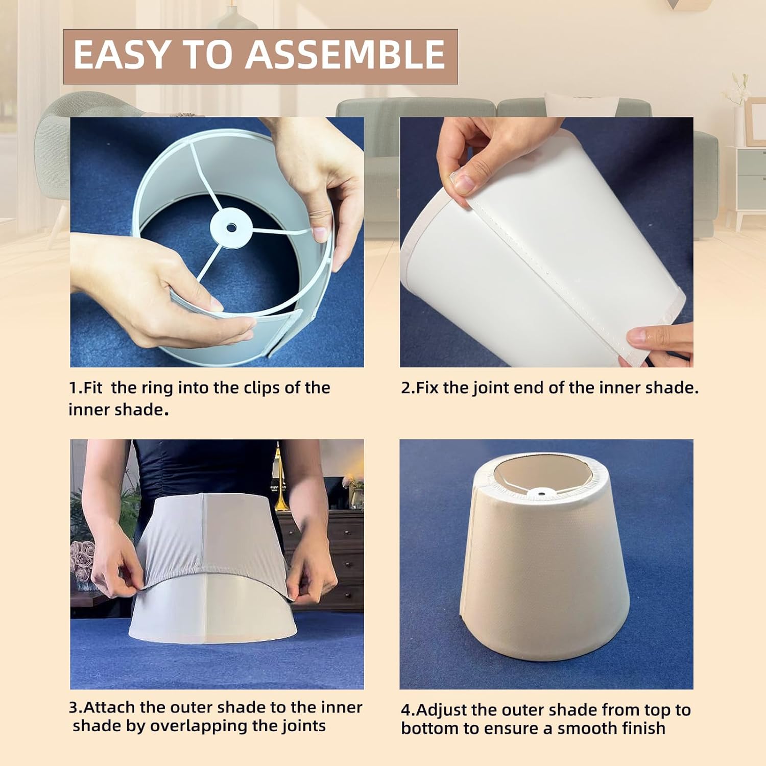 Juego de 2 pantallas de lámpara extraíbles y lavables de tela para lámparas de mesa, lámparas de pie, pantalla mediana de araña 7.1 pulgadas
