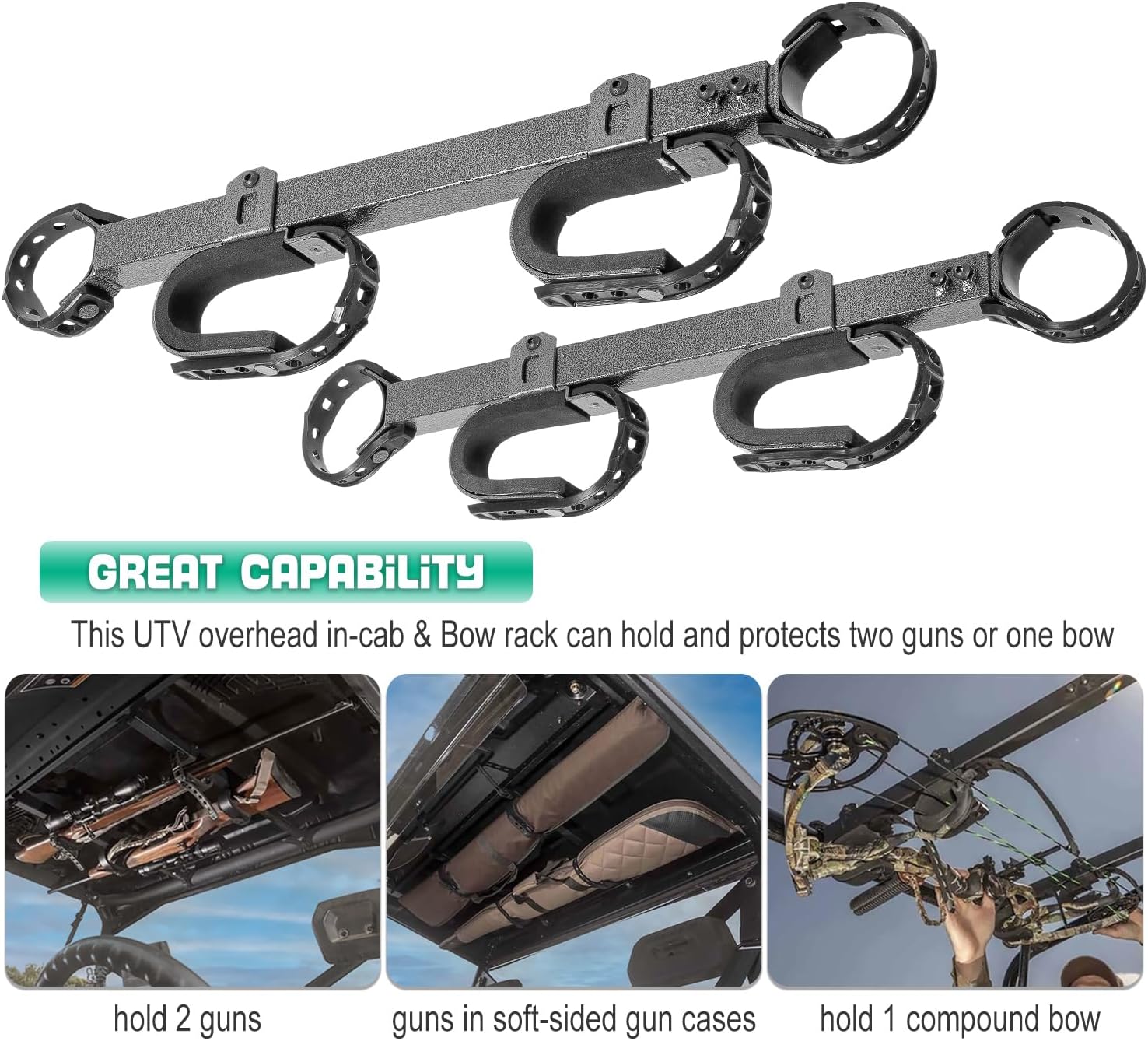 20079 UTV – Soporte para pistola y arco para barra antivuelco de 1.5 a 2 pulgadas, compatible con Polaris RZR Ranger Yamaha Can Am Kawasaki