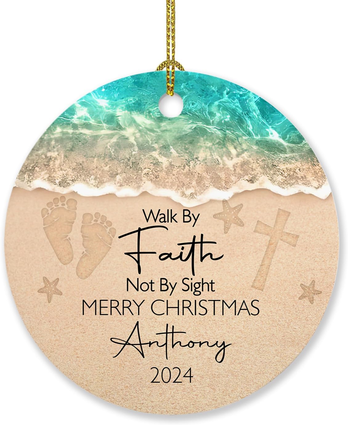 Walk by Faith Not by Sight – Adorno de Navidad con nombre personalizado, adorno de Navidad de Dios Jesús 2024, adorno personalizado de Feliz