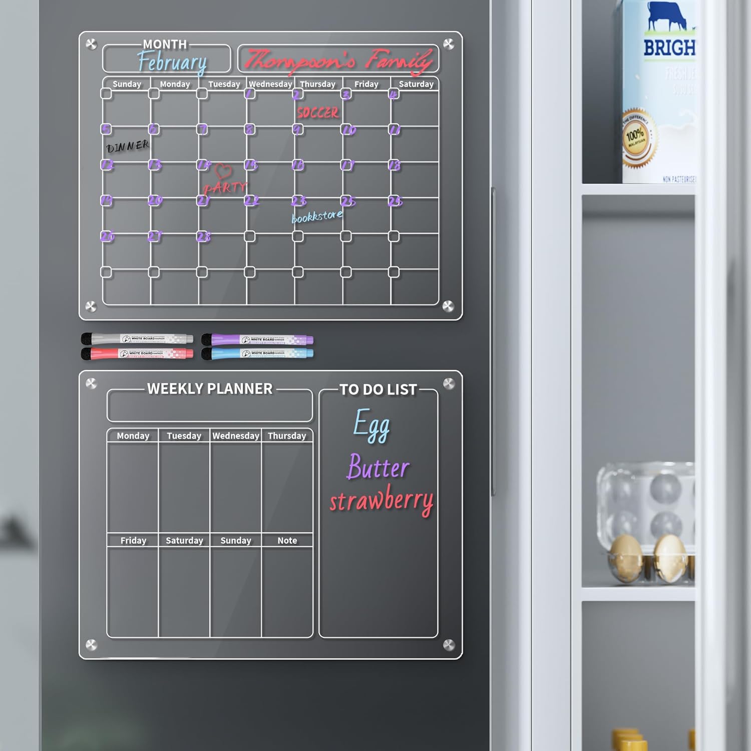 GOLIFE Calendario acrílico magnético para refrigerador, calendario de pizarra de borrado en seco para refrigerador, planificador reutilizable,