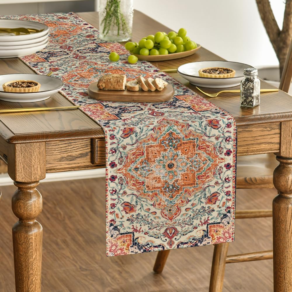 Artoid Mode Camino de mesa de estilo bohemio naranja, rústico, rústico, mágico, para decoración de mesa de comedor, cocina, decoración de fiesta del