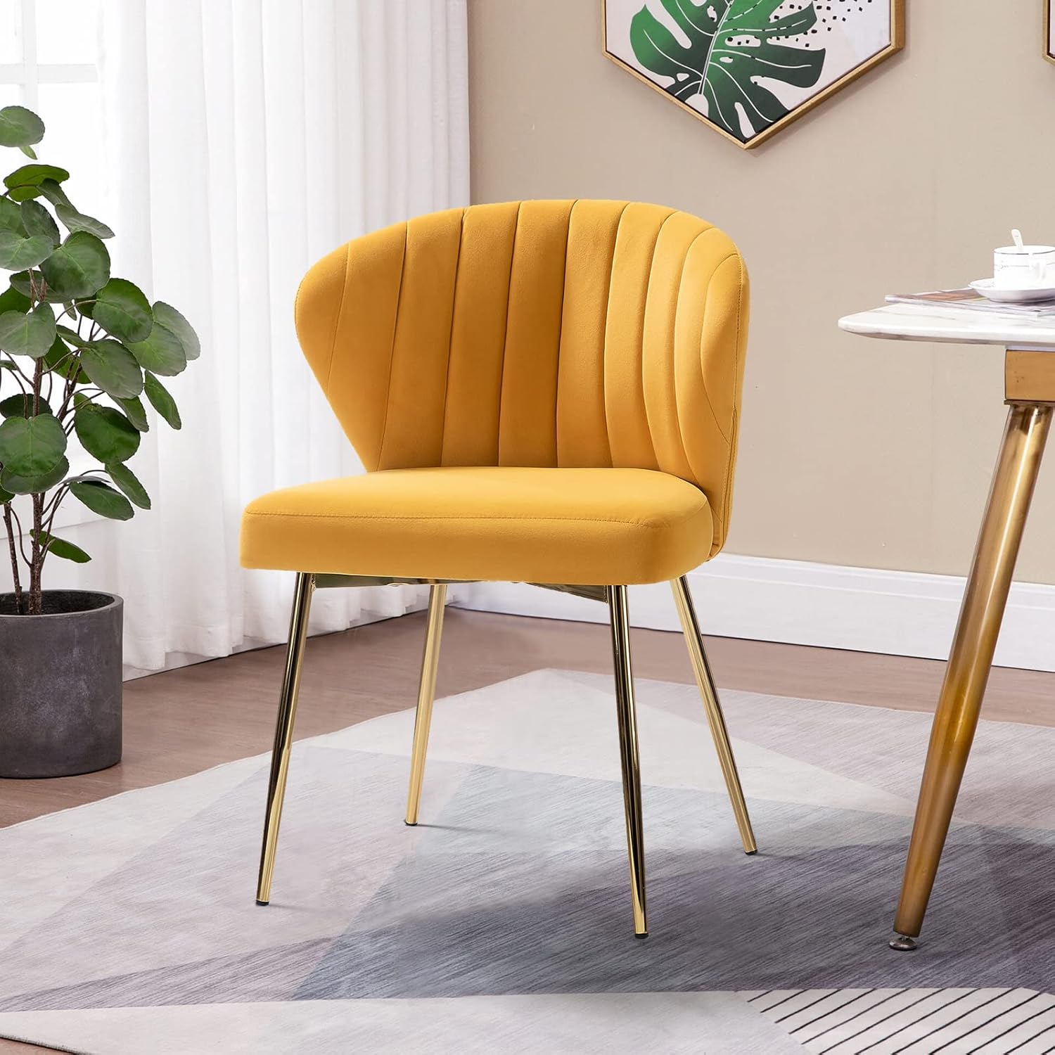HULALA HOME Silla de comedor de terciopelo, bonita silla de acento sin brazos, silla de sala de estar con patas doradas, silla lateral tapizada