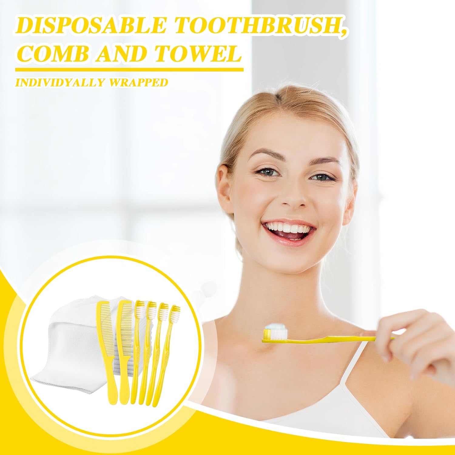 Tioncy Juego de 50 cepillos de dientes desechables con paños y peine para personas sin hogar, cepillos de dientes manuales envueltos