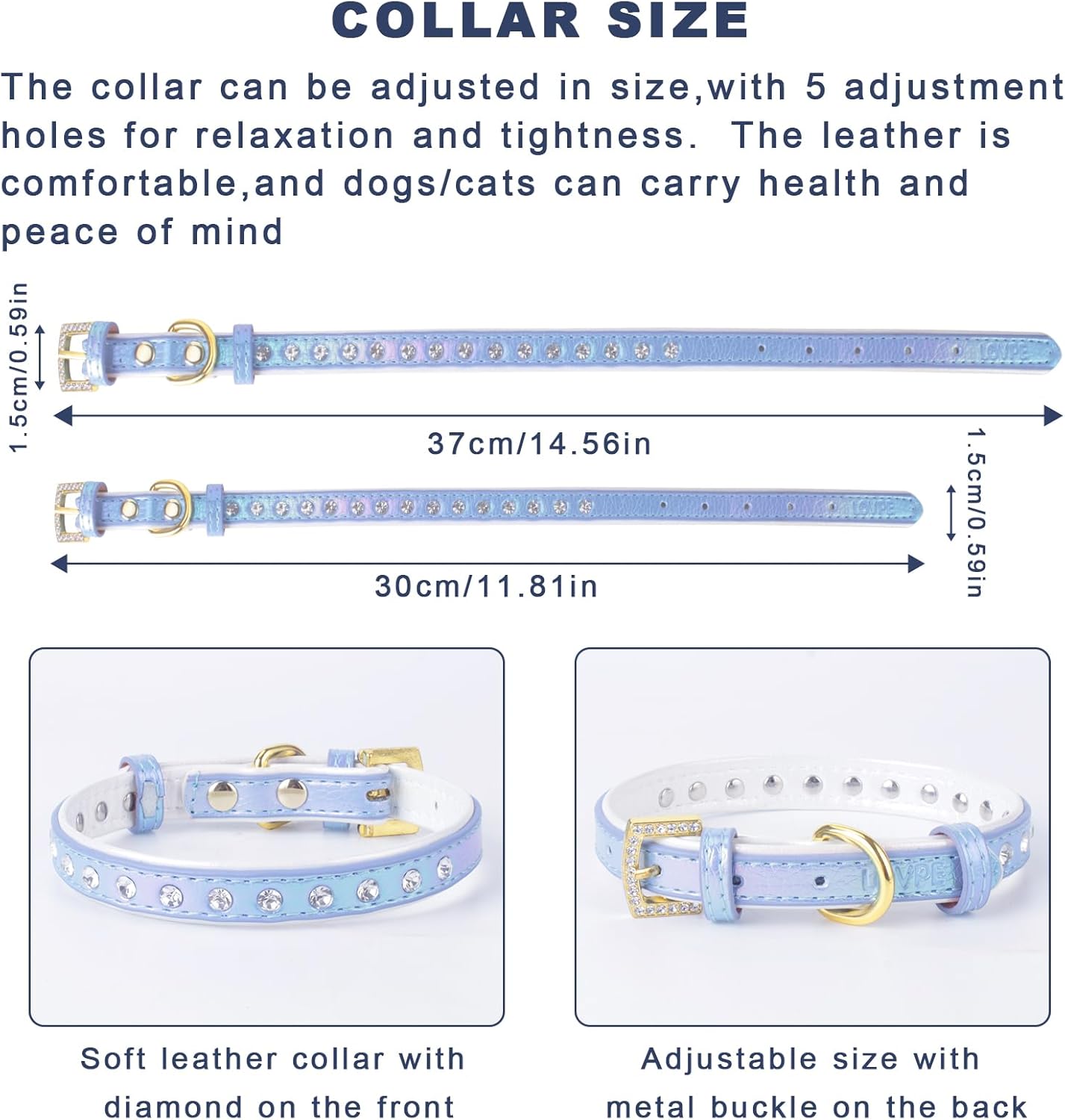 LOVPE Collar para perro de cuero brillante con diamantes de imitación tachonados, accesorio glamoroso de hebilla dorada para perros pequeños a