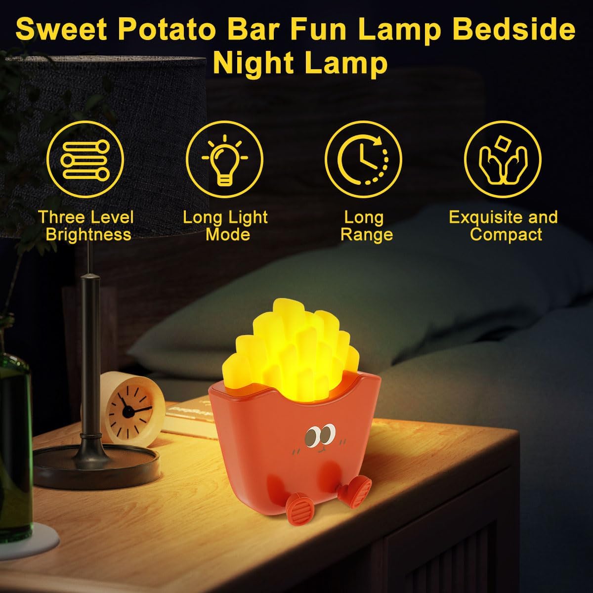Luz nocturna con forma de papas fritas, 1200 mAh linda luz de noche para dormitorio de niñas, luz táctil recargable con función de sincronización de
