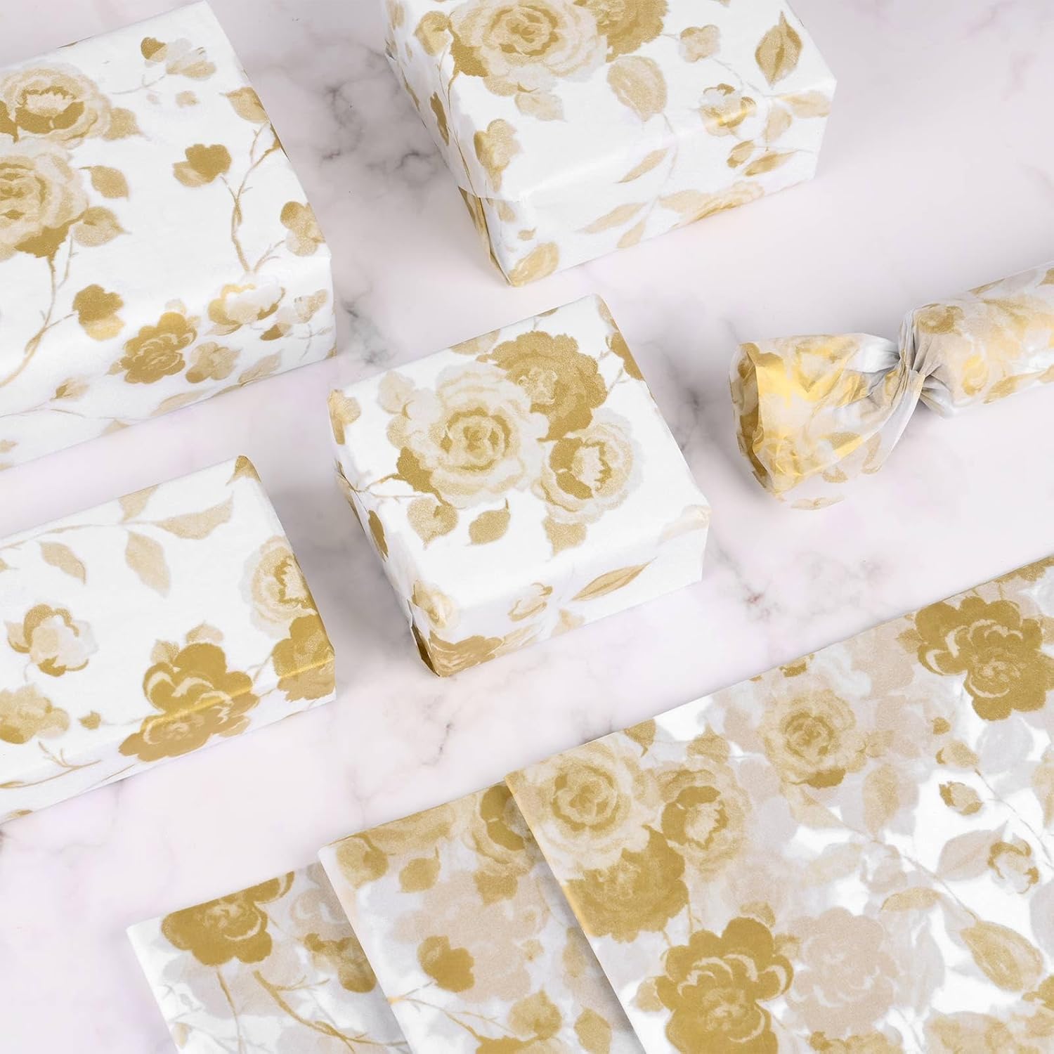 Bolsome 100 hojas de papel de seda floral de rosas a granel para envolver regalos, 20 x 14 pulgadas, papel de seda con patrón de flores vintage para