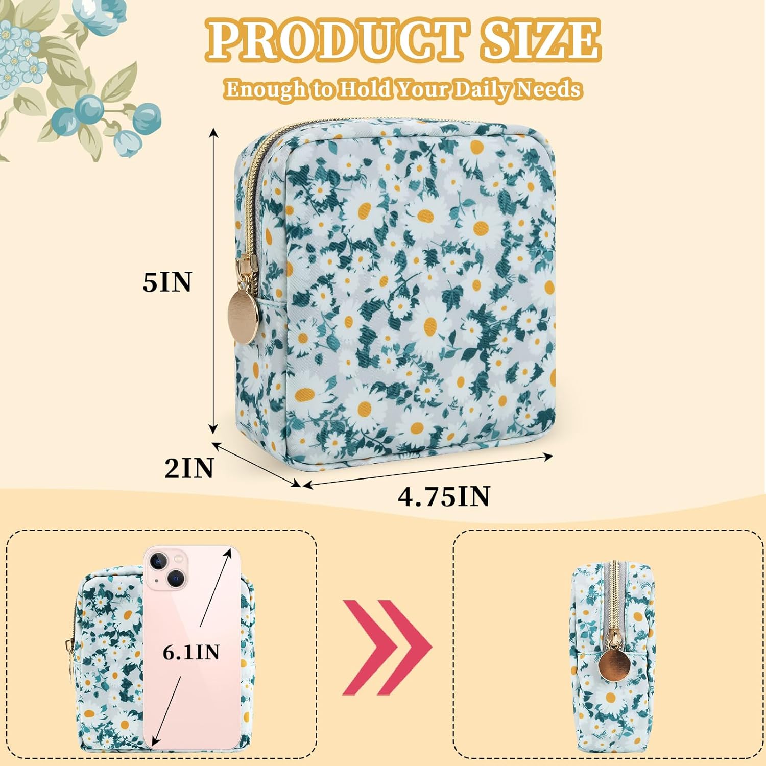 Nolon – Mini bolsa de maquillaje para mujeres y niñas, bonita bolsa de maquillaje preparada para cosméticos con cremallera, bolsa organizadora,