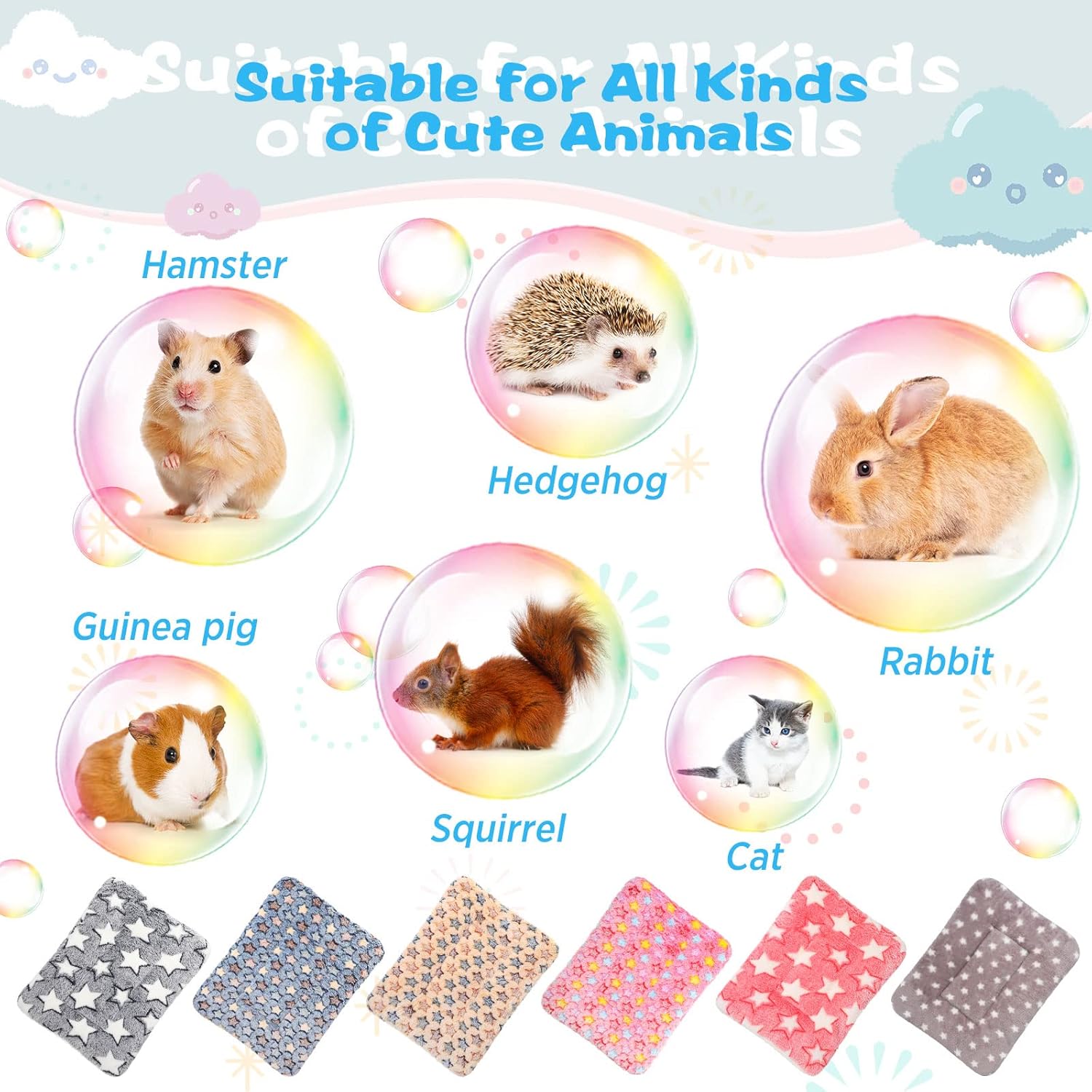 6 piezas de cama de conejillo de indias de felpa para hámster, cama de conejo, almohadillas para dormir con cepillo de limpieza para chinchilla,