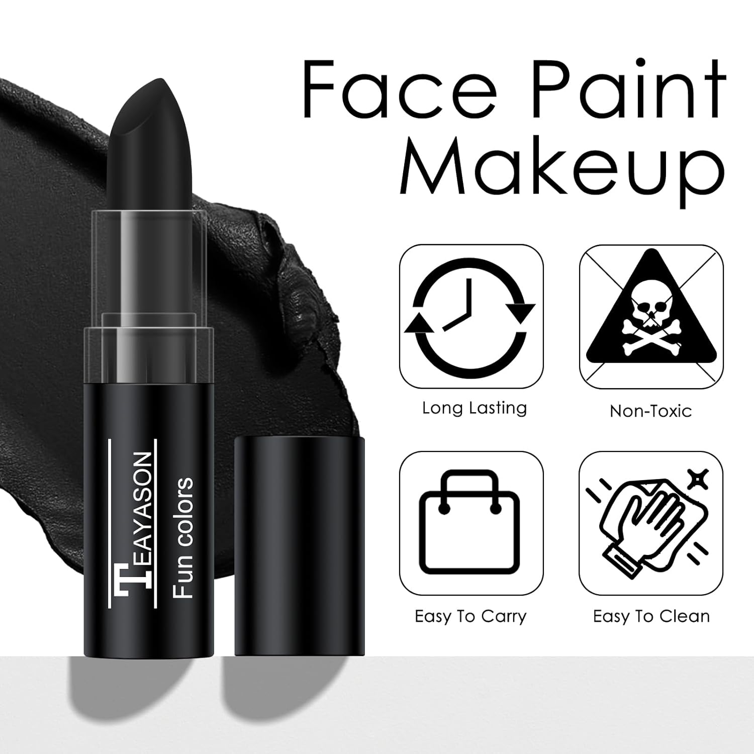 2 piezas de pintura corporal de ojos en barra negra, pintura de maquillaje negro para béisbol, fútbol, Halloween, accesorios de disfraces, vampiro,