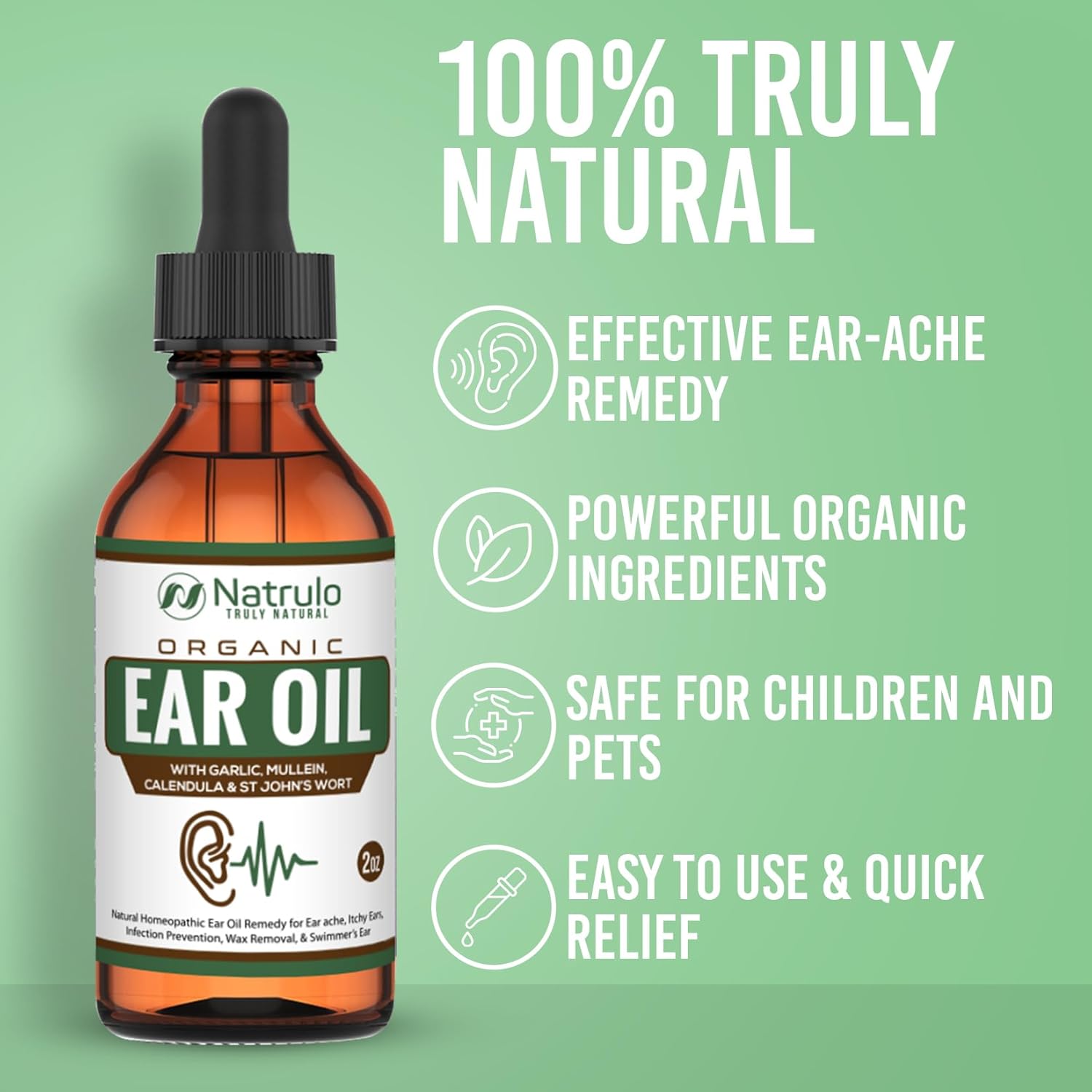 Aceite orgánico de oído para infecciones de oído  Gotas naturales para el dolor de oído, eliminación de orejas de nadador y cera  Remedio para el