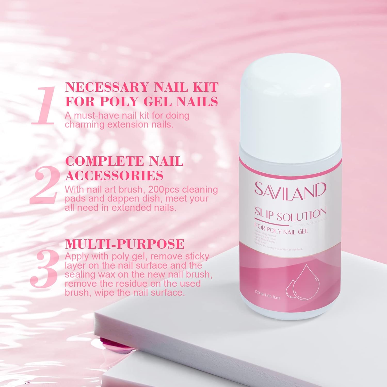 Saviland Solución deslizante de 4.1 fl oz para uñas de gel de poliéster líquido antiadherente Kit de solución de gel para principiantes, gel de