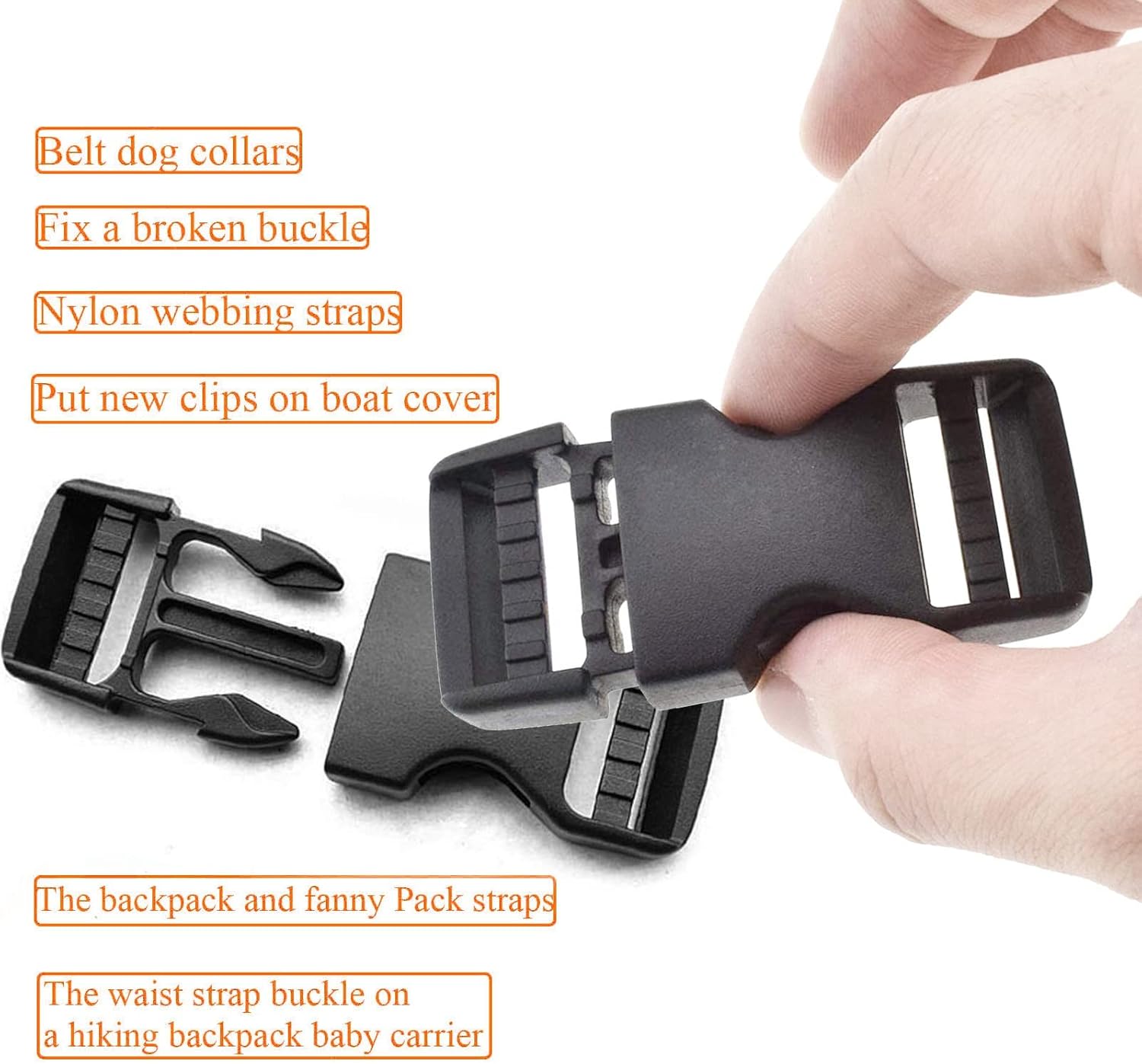 Buckles Strap 1 Inch Nylon Webbing Straps 10 Yards, Quick Side Release Plastic Buckle Dual Adjustable 8 Pack, Tri-Glide Slide Clip 16 PCS, Metal D