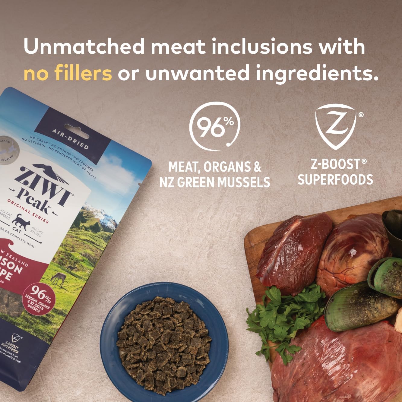 ZIWI Peak Alimento para gatos secado al aire, totalmente natural, alto en proteínas, sin granos e ingredientes limitados con superalimentos (carne