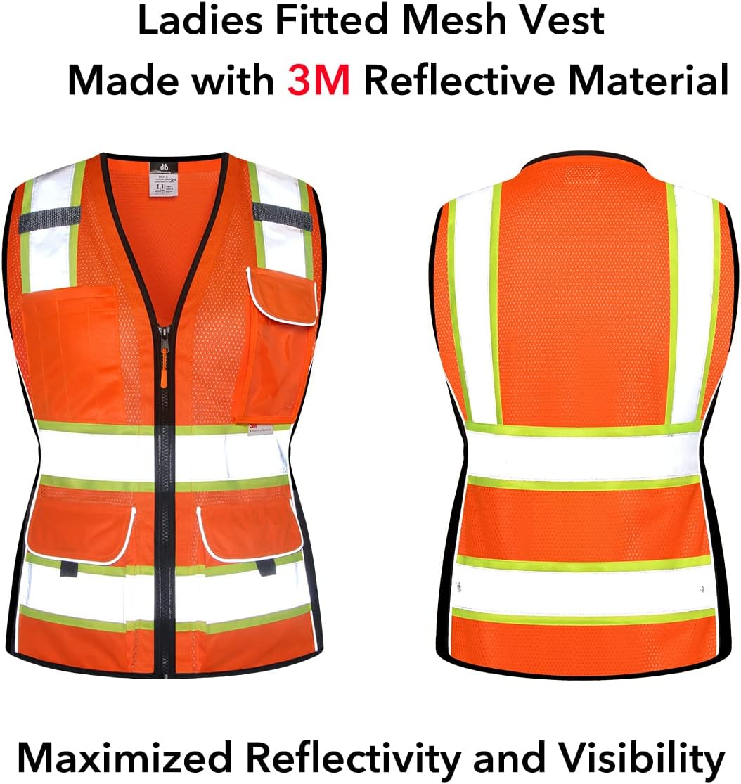 Dib Safety Chaleco para mujer con bolsillos, chaleco reflectante de malla de alta visibilidad, ANSI Clase 2 fabricado con cinta reflectante 3M,