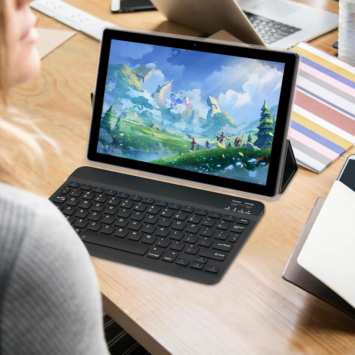 COOPERS Tablet 2 en 1 de 10 pulgadas, Android 13 Tablet con teclado, 8 GB de RAM 128 GB ROM, WiFi 2.4G5G, tableta de computadora con funda, ratón,
