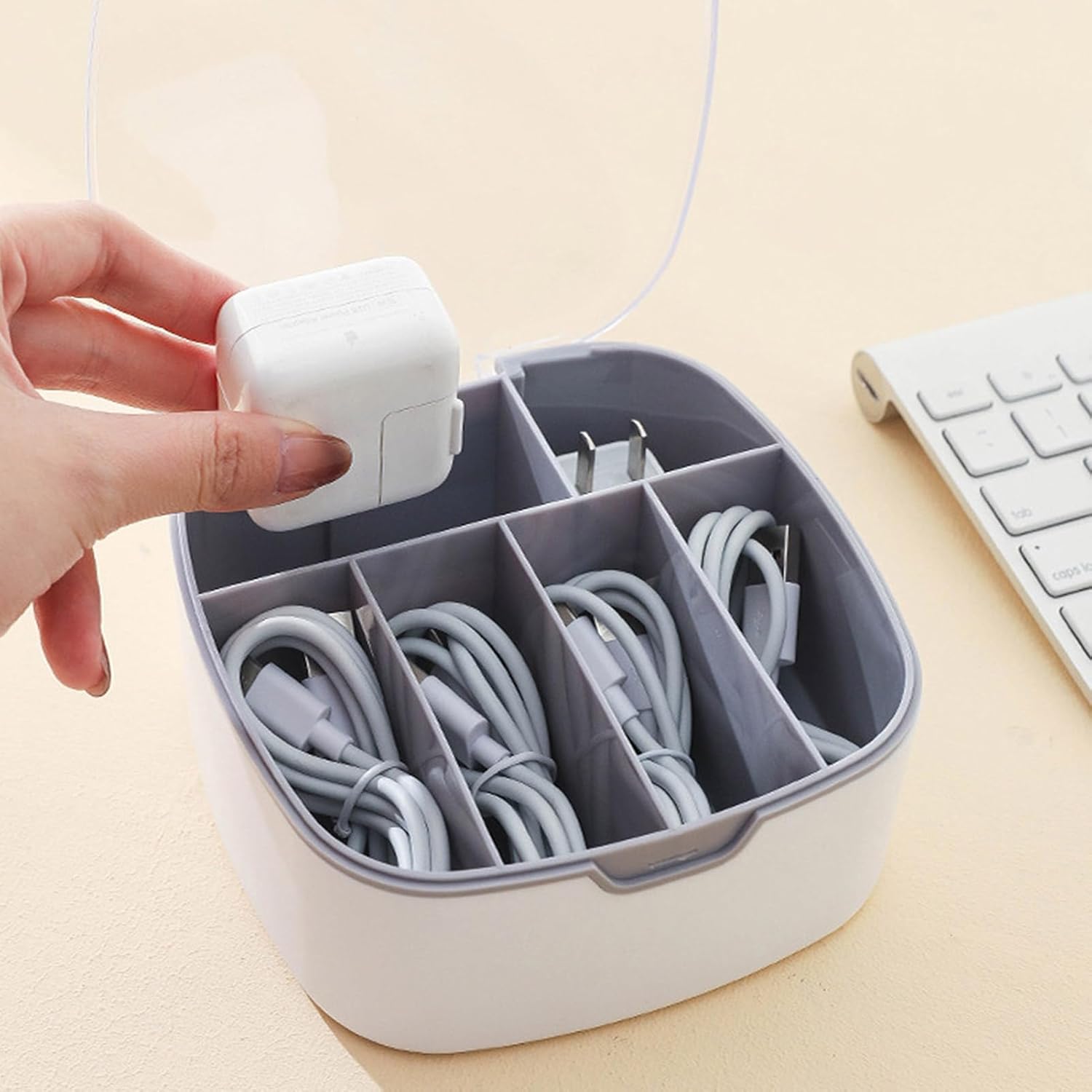 Caja de gestión de cables de plástico de viaje portátil,Caja organizadora de cables de datos,Caja organizadora de electrónica clara,Organizador de