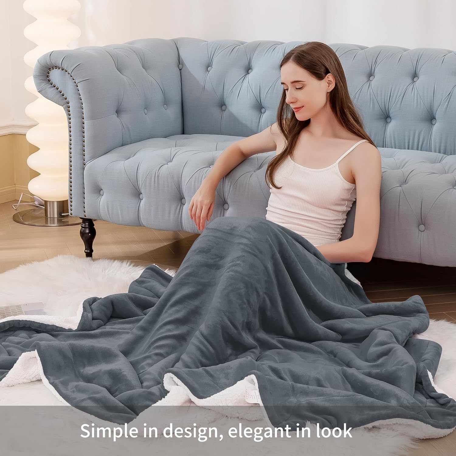Aisbo Manta cálida individual  Manta reversible de franela Sherpa extra gruesa gris oscuro para cama individual, manta de invierno de felpa súper