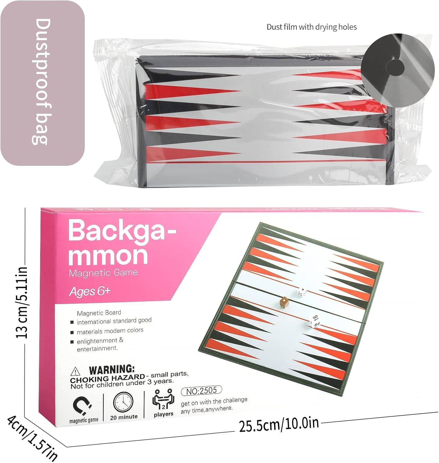 Andux Juego de mesa portátil de backgammon magnético plegable CXSLQ-01 (M)