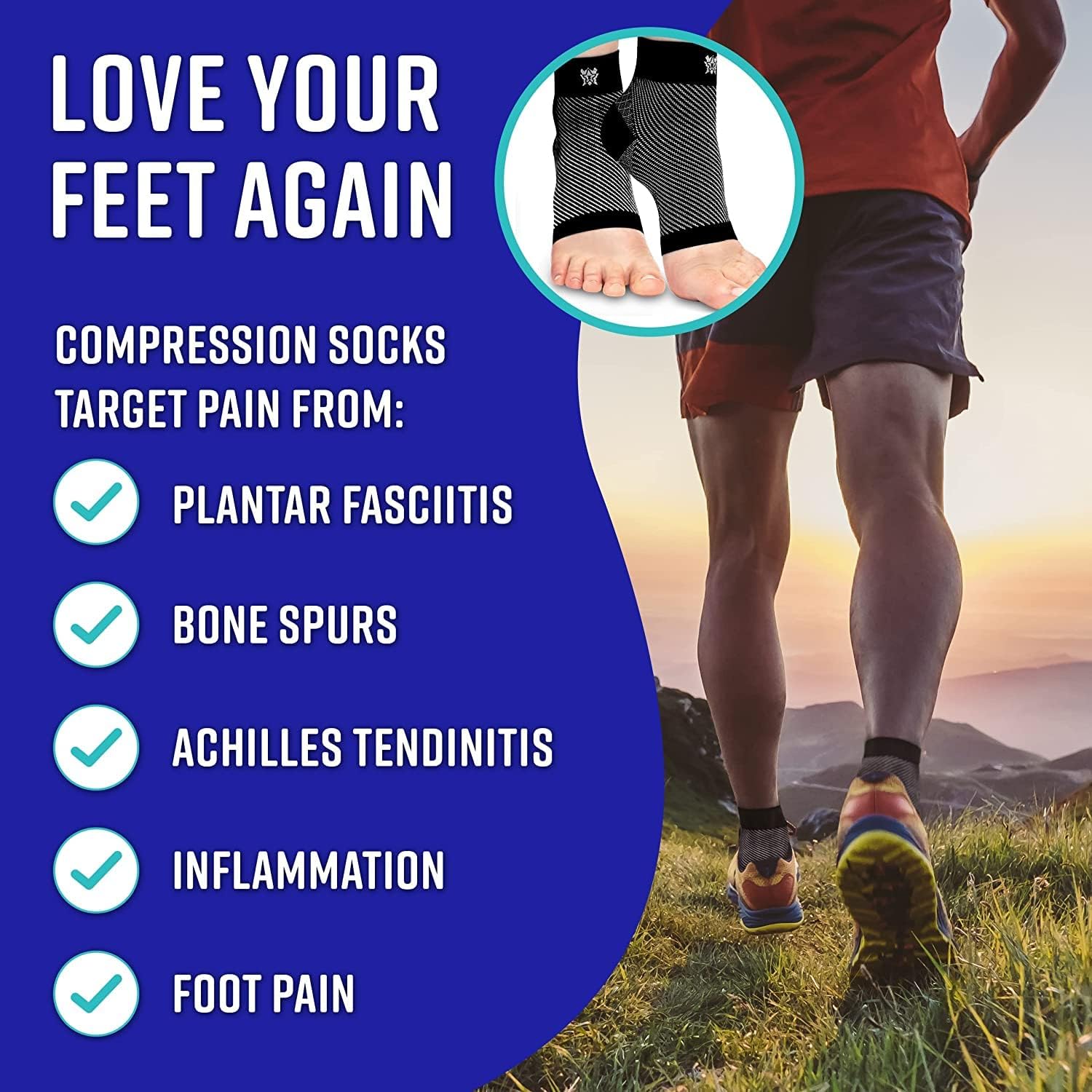 Bitly Calcetines de compresión para fascitis plantar para mujeres y hombres, la mejor tobillera y calcetines nano para uso diario, proporciona apoyo