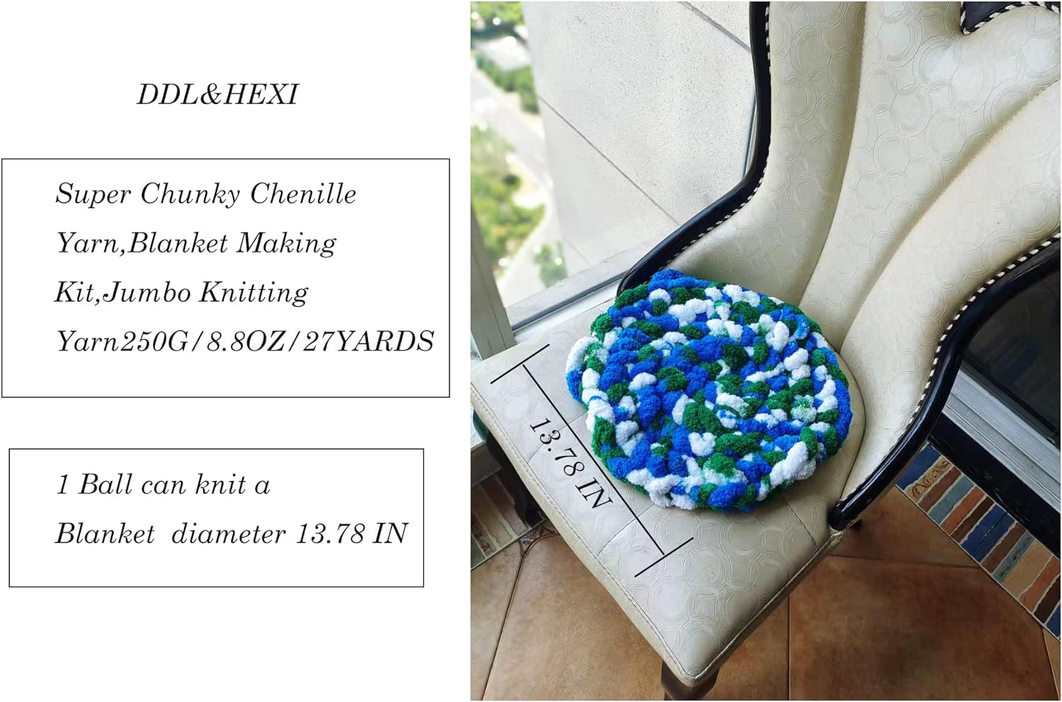 DDL&HEXI 2 Park Super – Hilo grueso de chenilla, kit de fabricación de mantas, hilo para tejer jumbo, 2 x 8 onzas, 7.97 oz por bolsa (207)