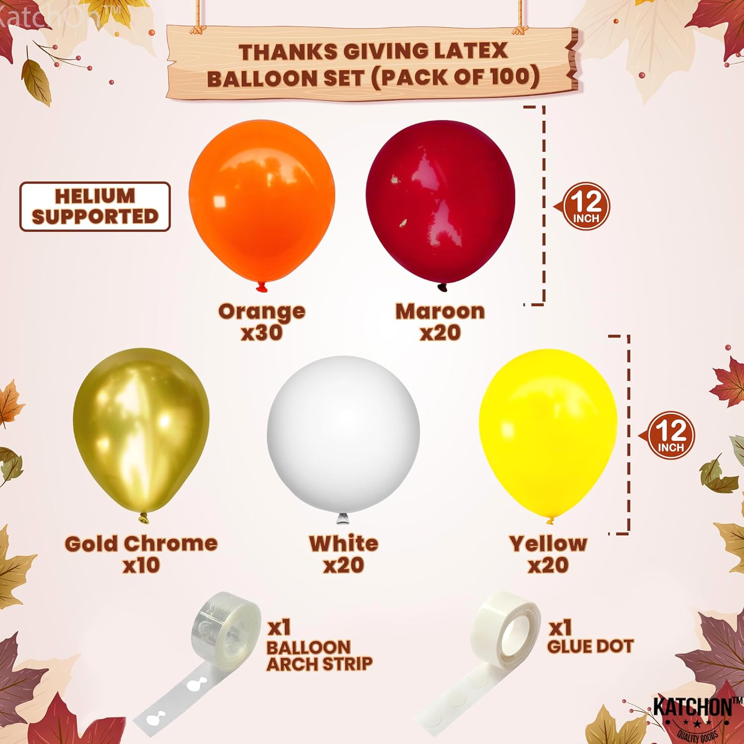KatchOn, Kit de arco de globos de Acción de Gracias, paquete de 206, guirnalda de globos de Acción de Gracias, globos de arce y hojas de otoño,
