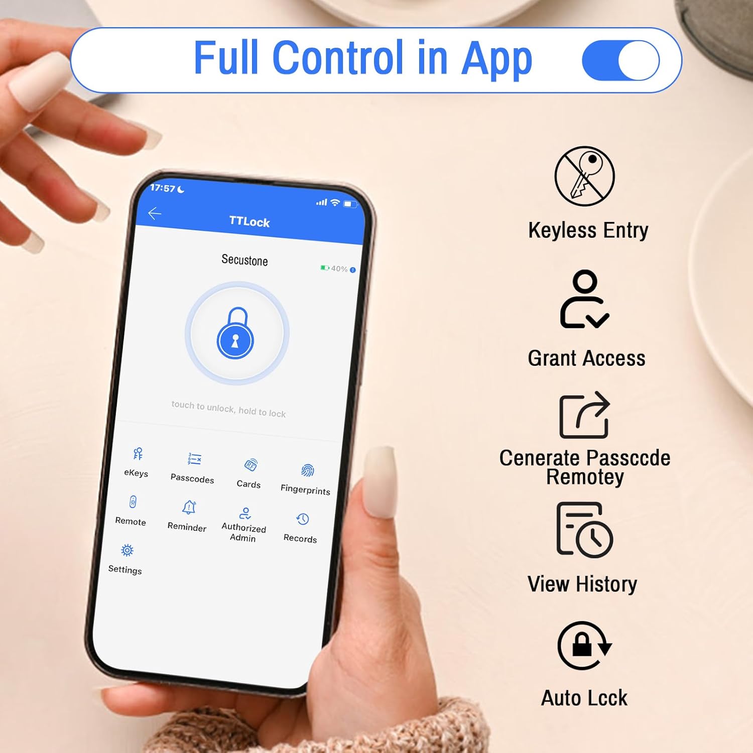 Smart Lock – Cerradura de puerta de huella digital Secustone – Cerradura de puerta de entrada sin llave – Cerradura inteligente para puerta