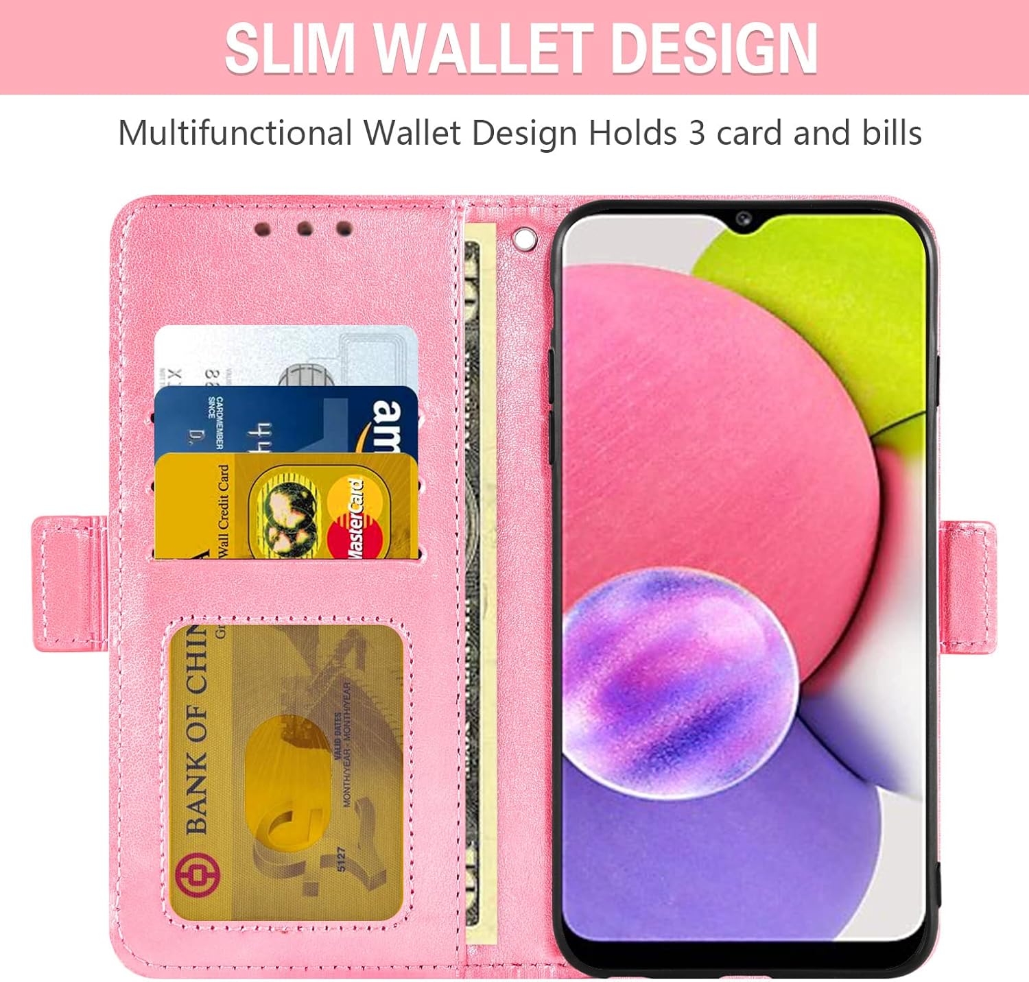 Asuwish Compatible con Samsung Galaxy A02s – Funda tipo cartera de vidrio templado, protector de pantalla para tarjetas de crédito, correa de muñeca
