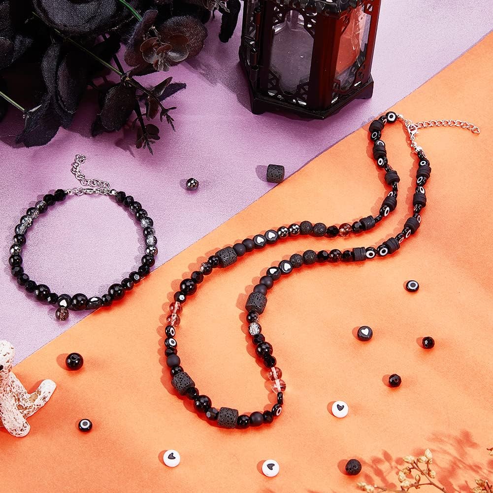 PH PandaHall 522 cuentas redondas de vidrio de 0.315 a 0.315 pulgadas, cuentas de pulsera blancas y negras de roca de lava natural, cuentas