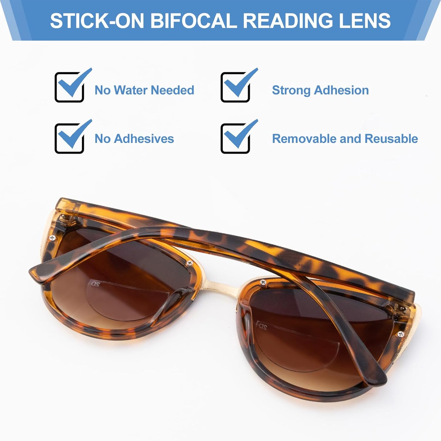 OKH 2 Pack Stick-on Bifocal Lenses, Convert Sunglasses, Goggles, or Glasses into Magnified Readers, Reusable, No Water Needed